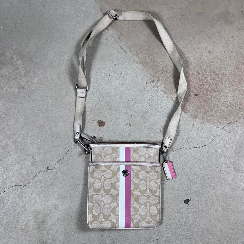 Beige and pink Coach heritage striped monogram Crossbody‎ bag